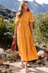 Puff Sleeve Pleated High Waist Flowy Long Dress